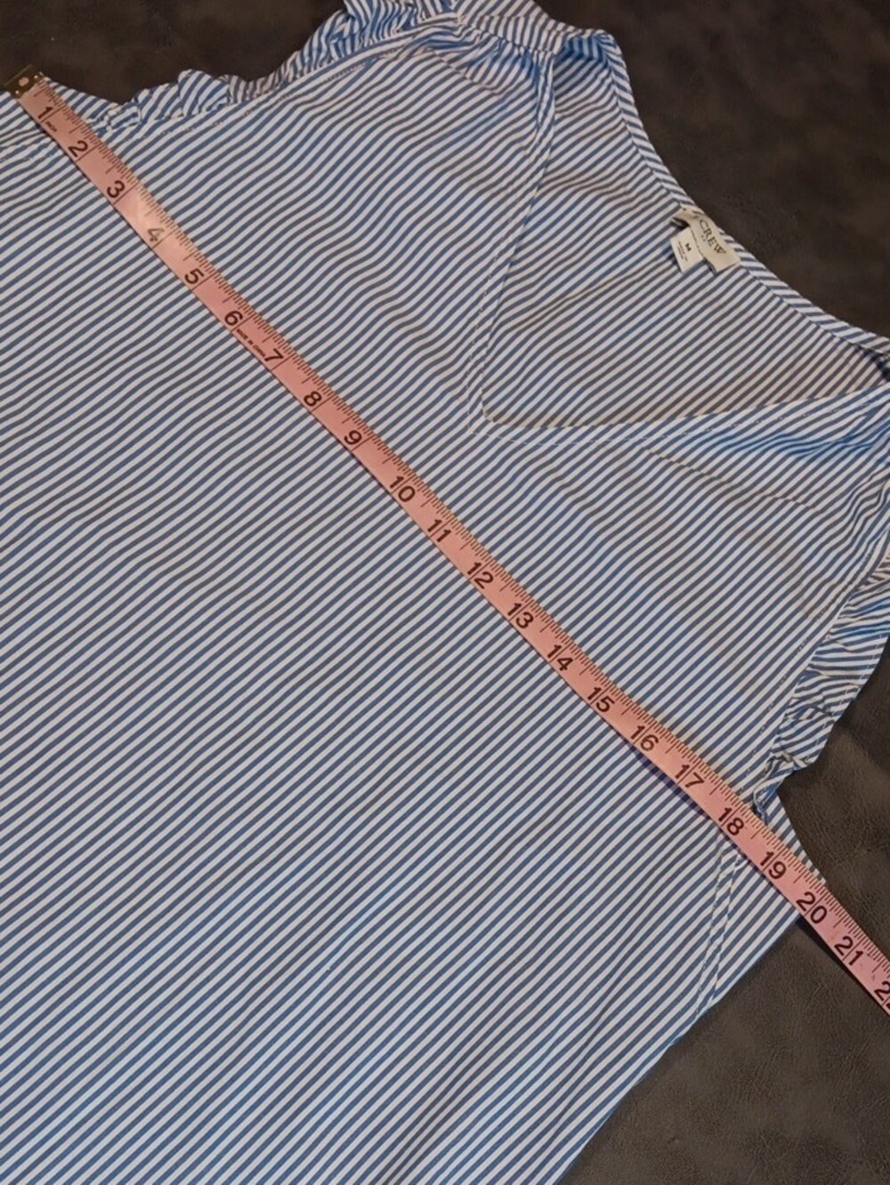 J. Crew Blue and White Pinstripe V-Neck Ruffle-Sleeve Top Size Medium - Picture 11 of 12